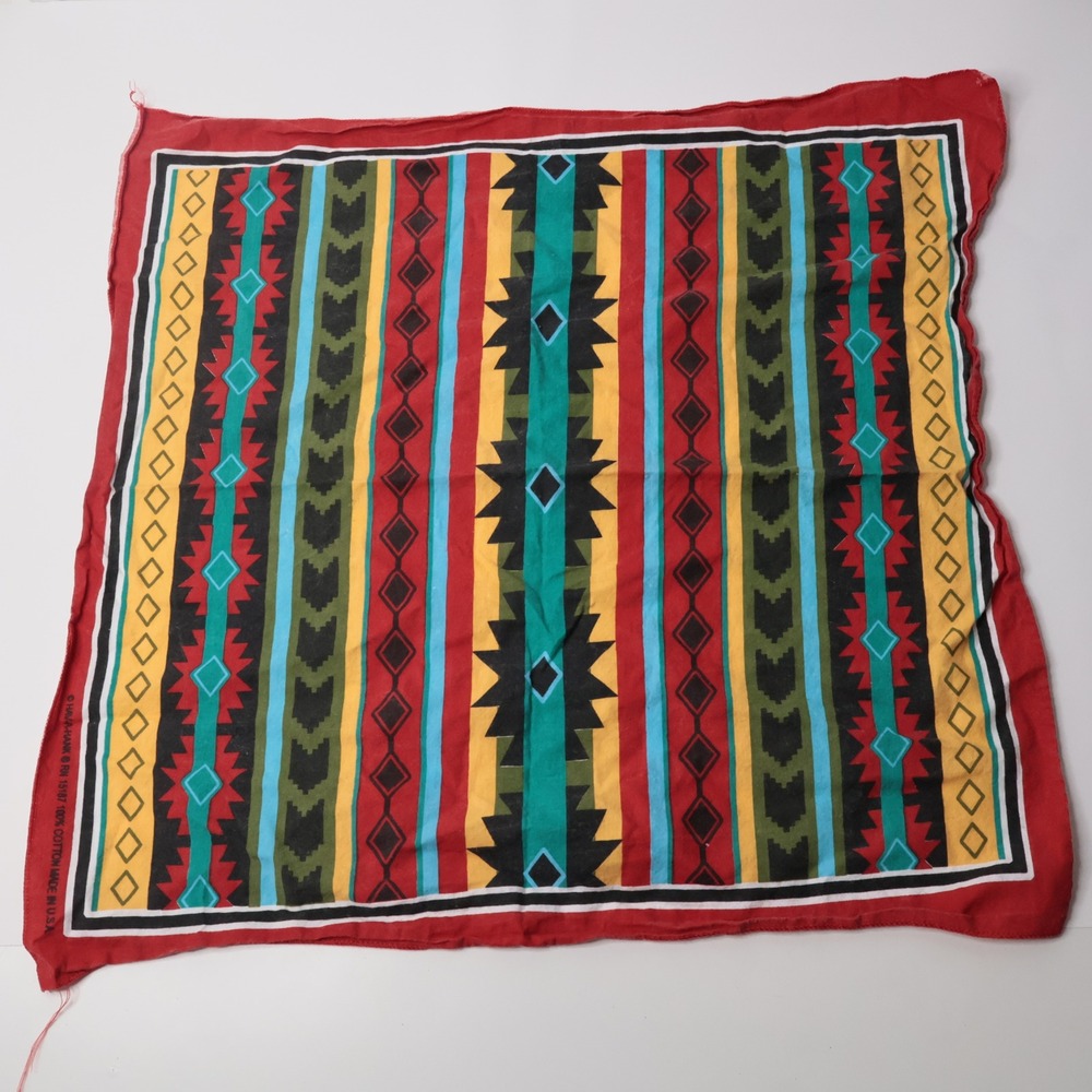 Hav-A-Hank Vintage Southwestern Bandana Red Geometric Aztec Cotton Made in USA